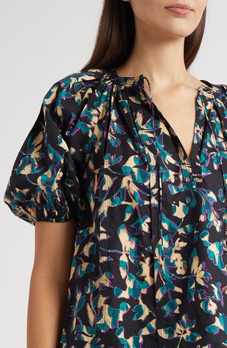 Ulla Johnson Tie Neck Puff Sleeve top, Alternate, color, Kaleidoscope