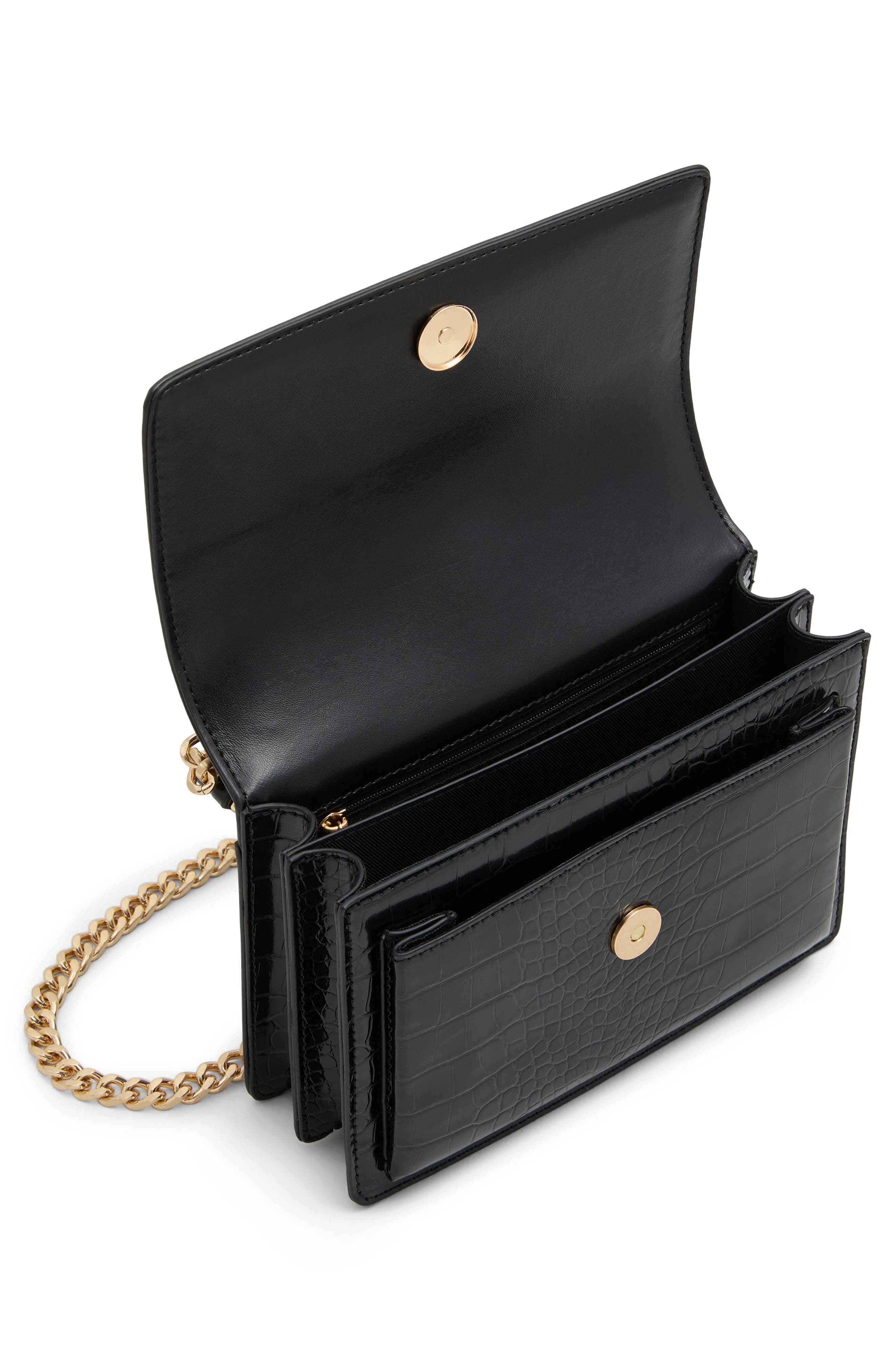 Miyabellx Croc Embossed Faux Leather Convertible Crossbody Bag, Alternate, color, BLACK