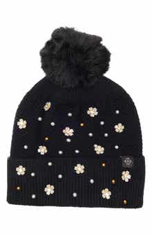 Nanette Lepore Scattered Embellished Faux Fur Pompom Beanie