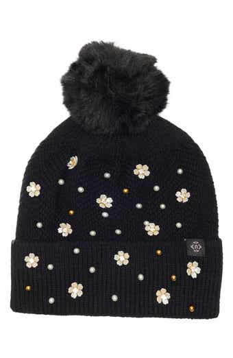 Nanette Lepore Scattered Embellished Faux Fur Pompom Beanie