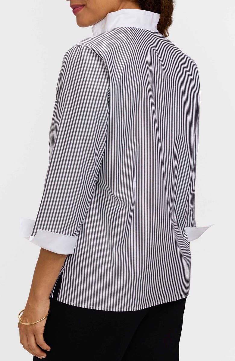 Foxcroft Tammy Ruffle Collar Cotton Top, Alternate, color, Black/ White