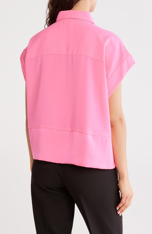 Dkny Short Sleeve Satin Button-up Shirt In Pink