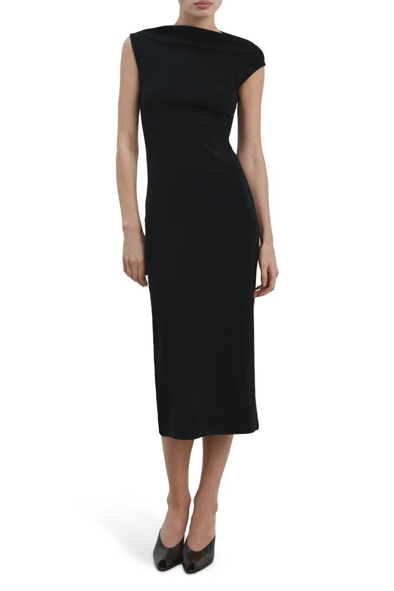 Asymmetric Midi Sheath Dress, Main, color, BLACK