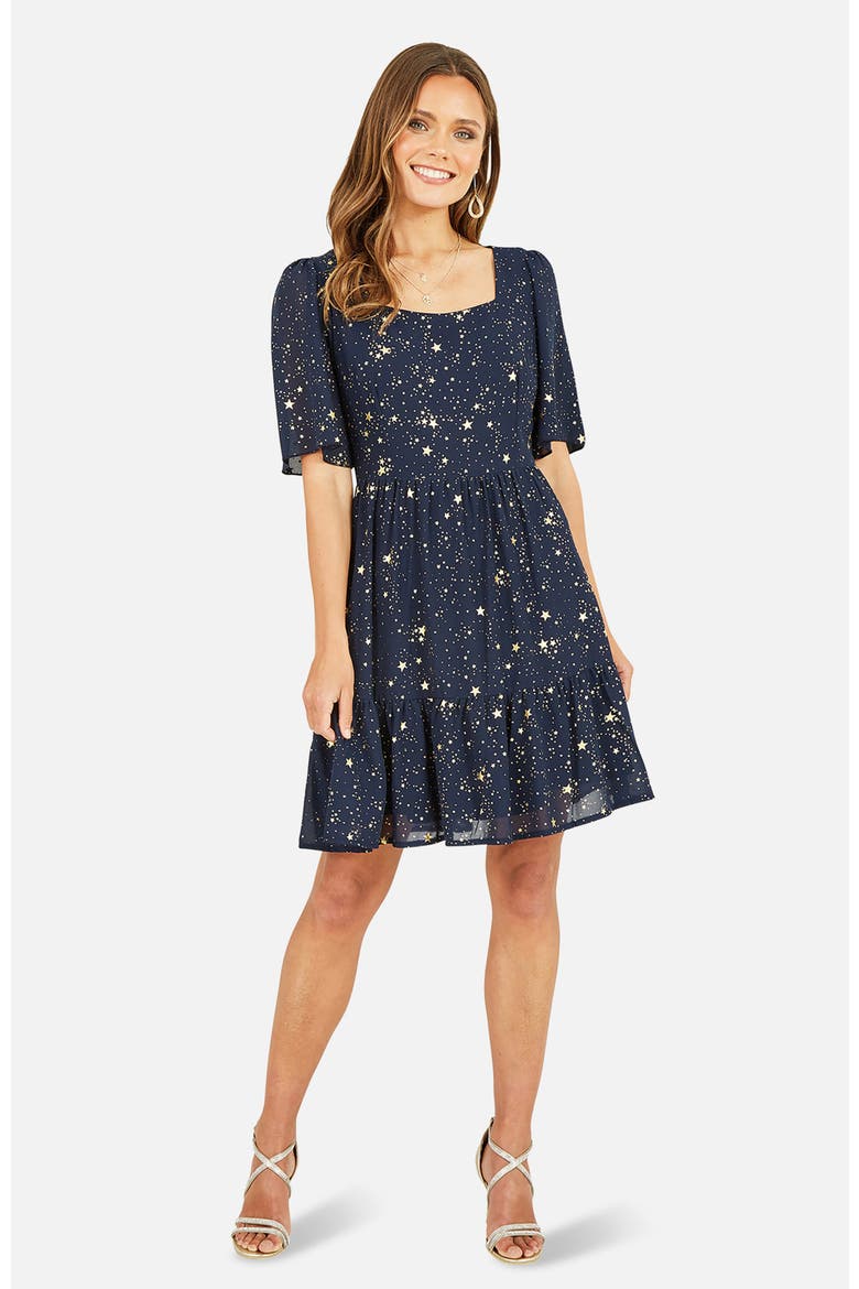 Star Print Skater Dress, Main, color, Navy