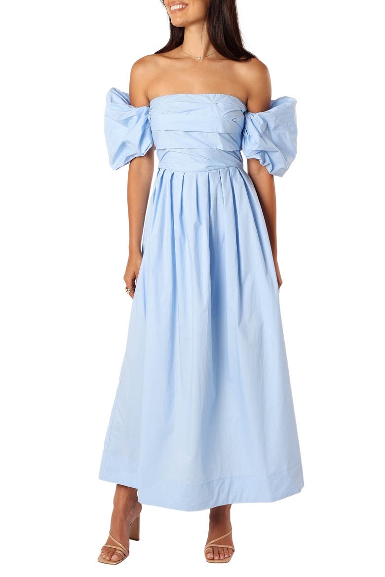 Solana Off the Shoulder Cotton Maxi Dress, Main, color, BLUE