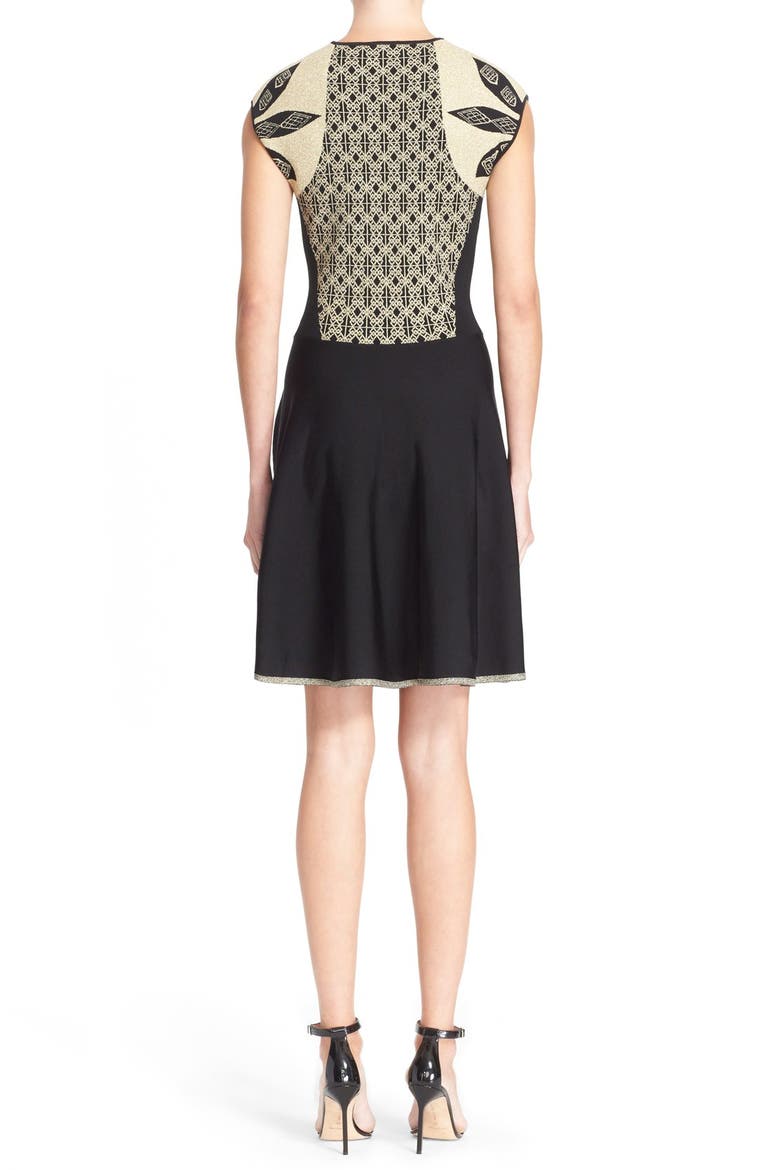 'Jenkin' Metallic Jacquard Fit & Flare Dress, Alternate, color, BLACK