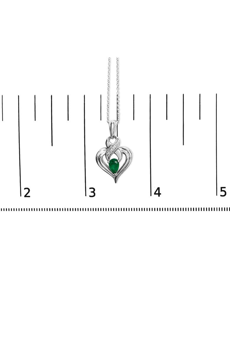 Silver 6x4mm Pear Emerald and Diamond Accent Heart Pendant Necklace, Alternate, color, White