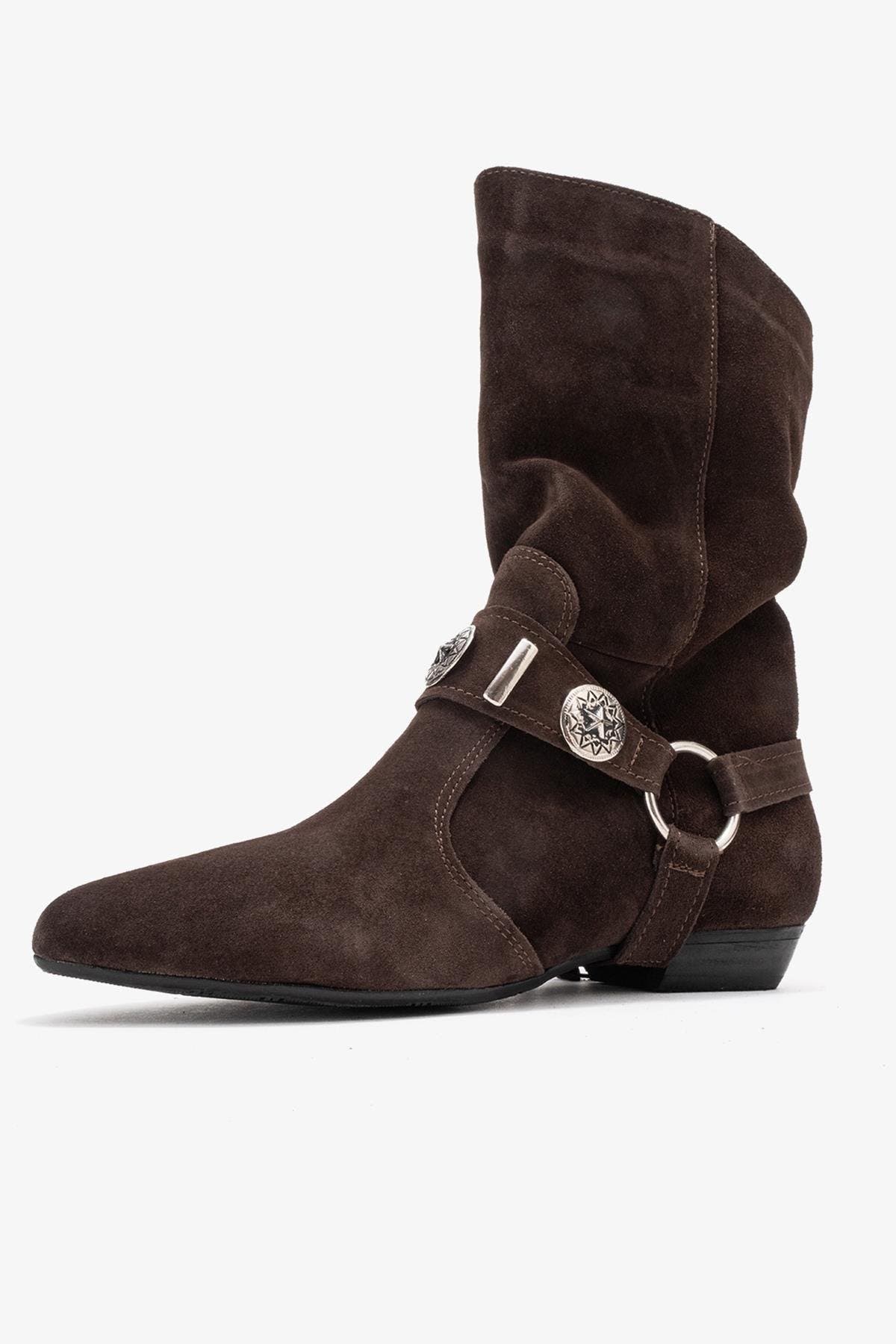Selora Leather Buckle Western Boot, Alternate, color, Brown Suede Leather