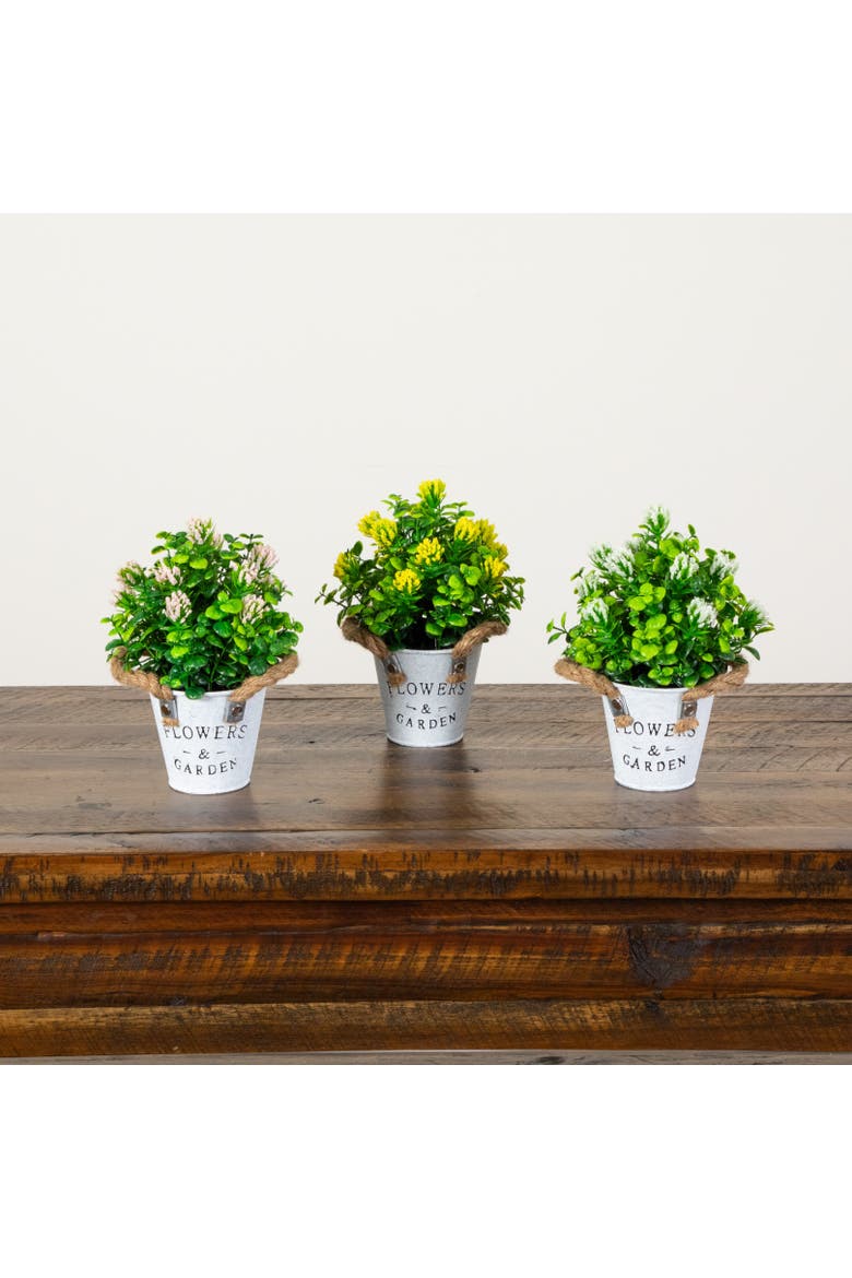 8-in Artificial Blooming Plant in Rustic Flowers & Garden Planter - Set of 3, Alternate, color, Assortment 1