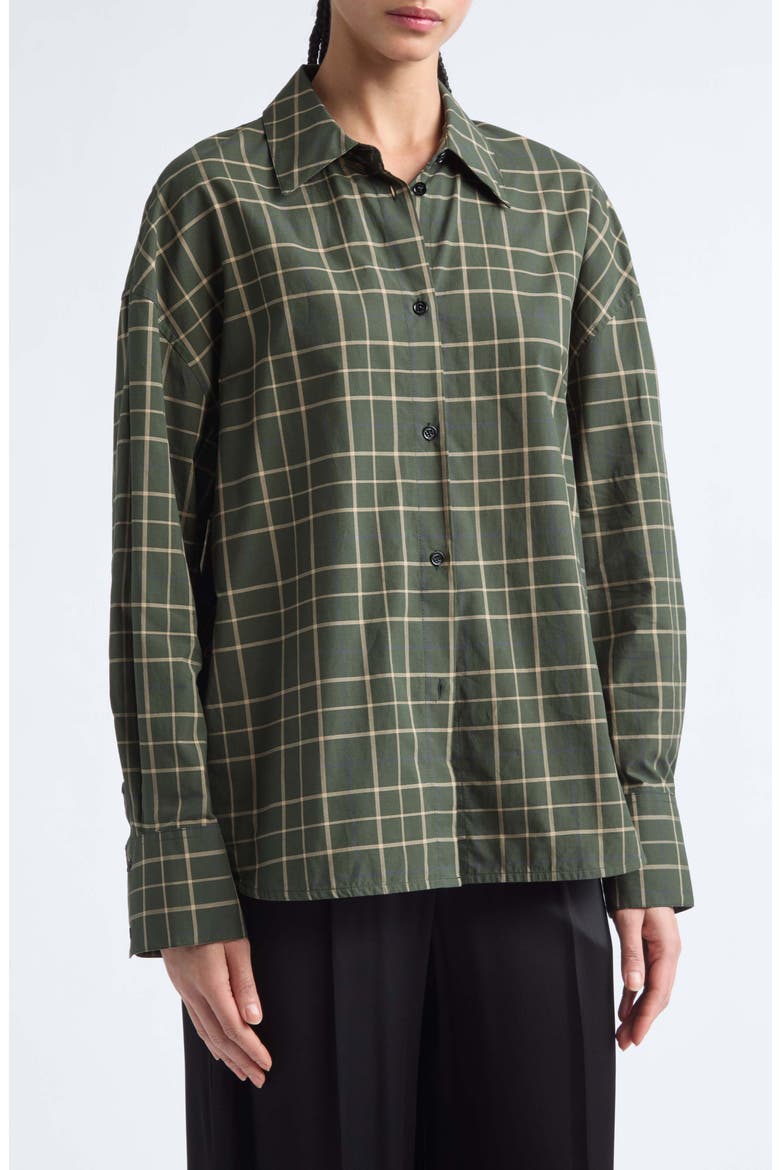 Boxy Long Sleeve Button Down Shirt, Alternate, color, PINE/ POPCORN