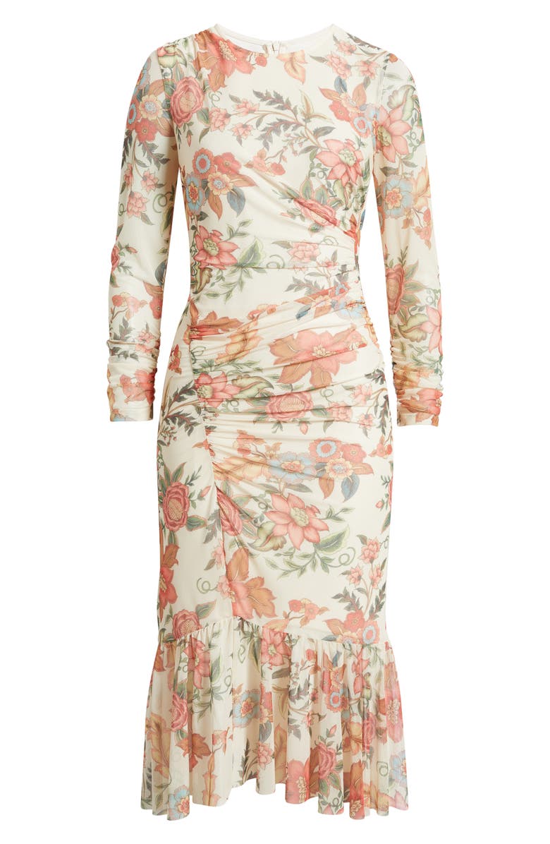 Vince Camuto Floral Long Sleeve Mesh Midi Dress, Alternate, color, 