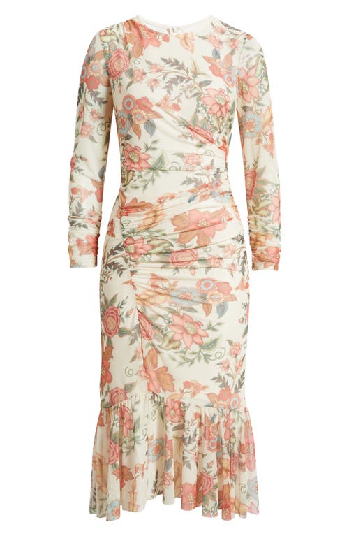 Vince Camuto Floral Long Sleeve Mesh Midi Dress In White