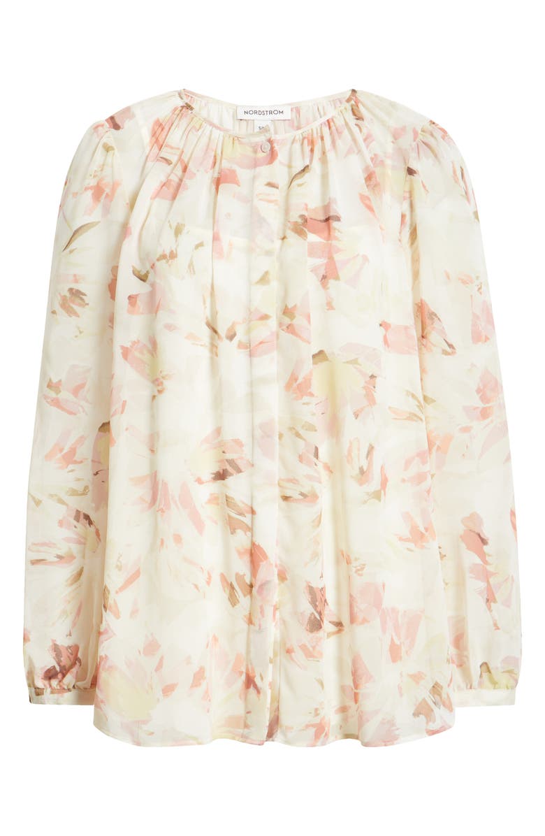 Nordstrom Split Sleeve Top, Alternate, color, Ivory-Pink Canvas Bloom