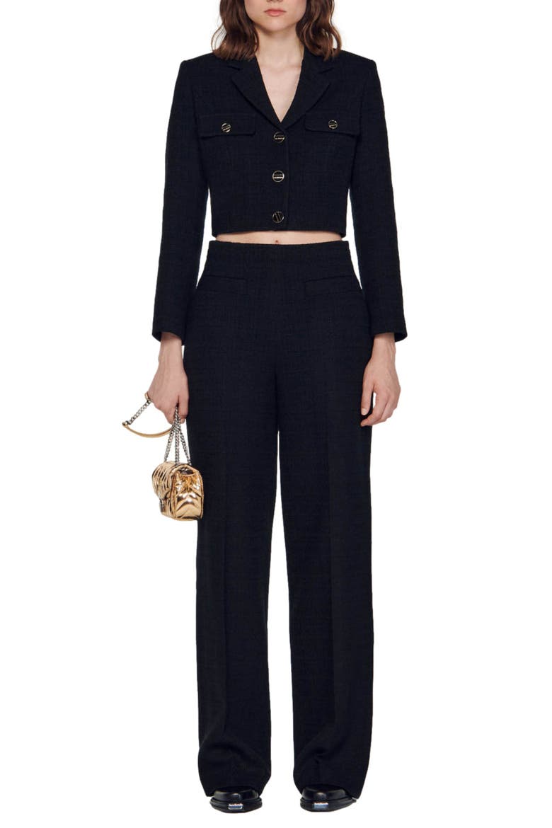 Edma Tweed Crop Blazer, Alternate, color, BLACK
