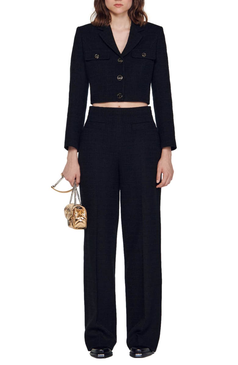 SANDRO Edma Tweed Crop Blazer, Alternate, color,