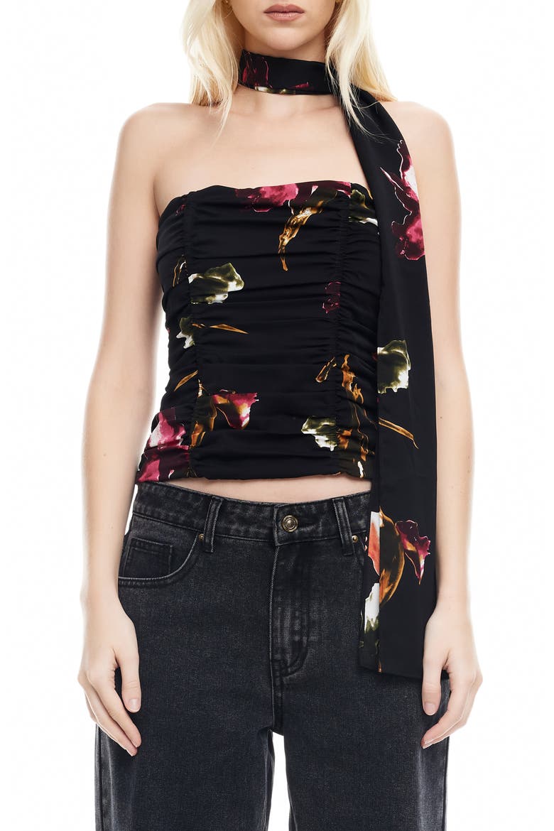 Island Ruched Strapless Top & Scarf Set, Main, color, ONYX FLORAL