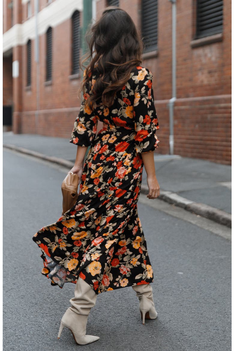 Long Sleeve Maxi Dress, Alternate, color, BLACK FLORAL