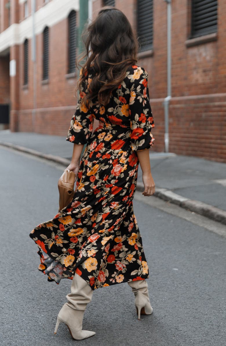 Petal & Pup Long Sleeve Maxi Dress, Alternate, color, Black Floral