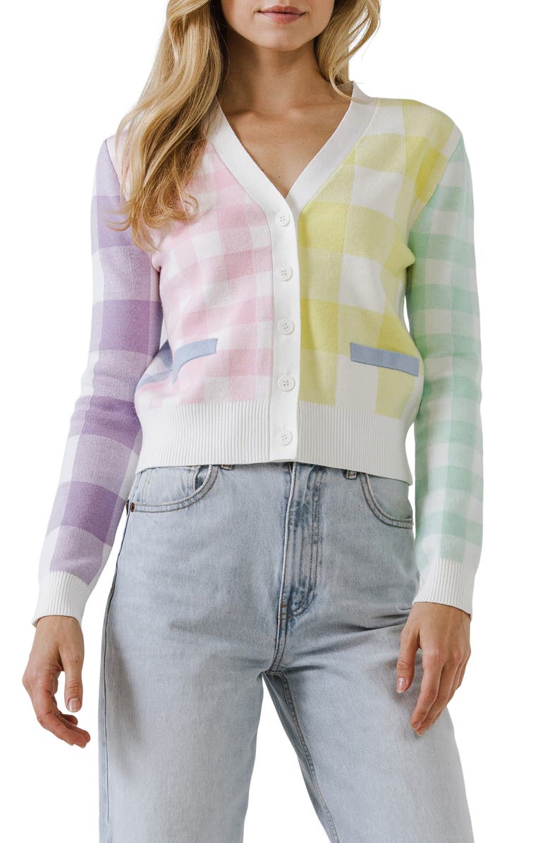 English Factory Gingham Check Cardigan, Main, color, 