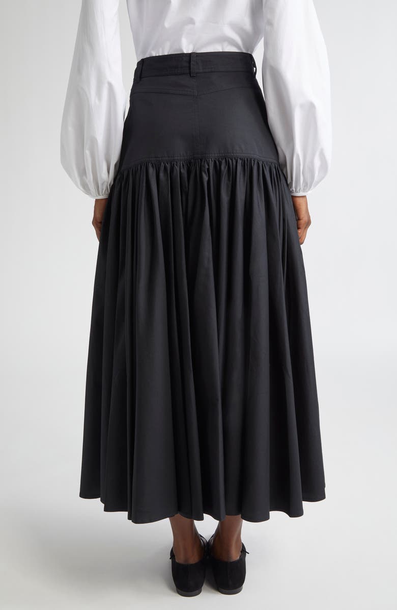 Giambattista Valli Pleated Poplin & Denim Midi Skirt, Alternate, color, Black