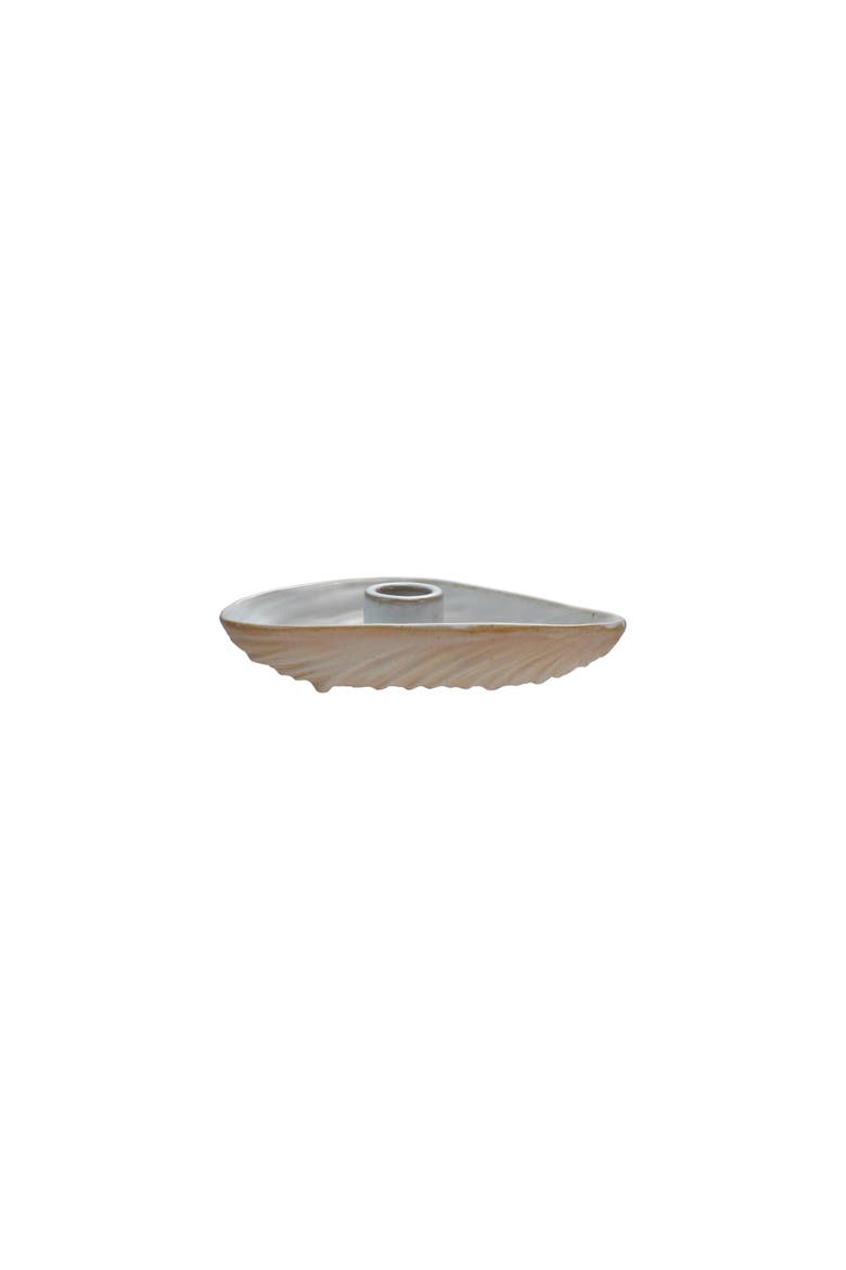 Stoneware Oyster Shell Shaped Taper Holder/Dish with Reactive Glaze, White, Main, color, White