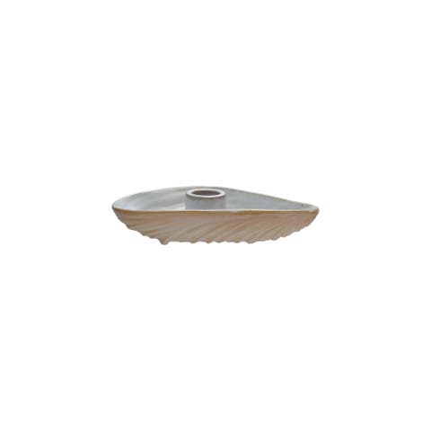 Stoneware Oyster Shell Shaped Taper Holder/Dish with Reactive Glaze, White