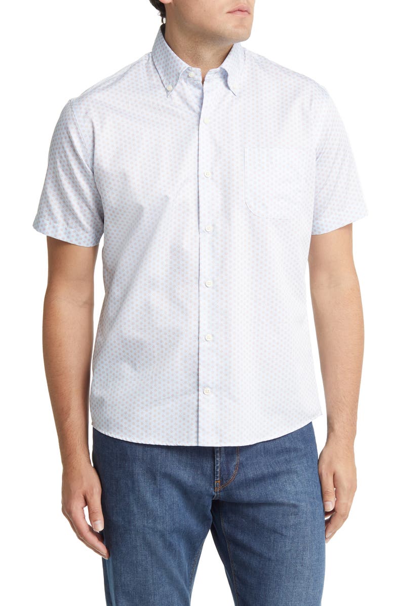 Peter Millar Lewis Geo Short Sleeve Button-Down Shirt, Main, color, 