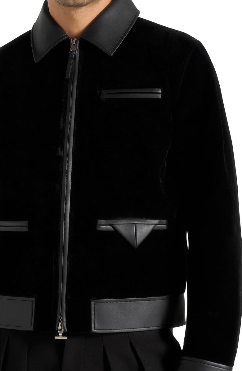 Manière De Voir Tony Velvet & Leather Contrast Jacket, Alternate, color, Black
