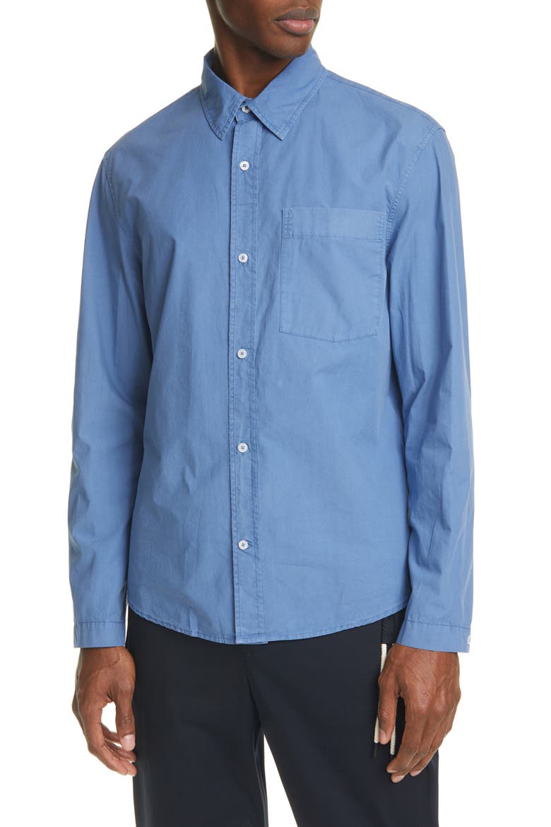 Button-Up Cotton Work Shirt, Main, color, BLUE ACID