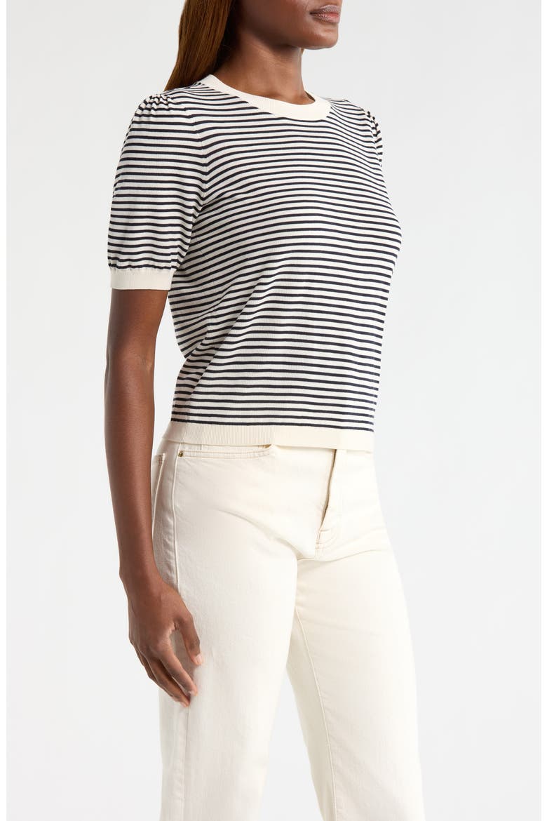 The Stripe Gather Crop Cotton & Modal Sweater, Alternate, color, CREAM MULTI