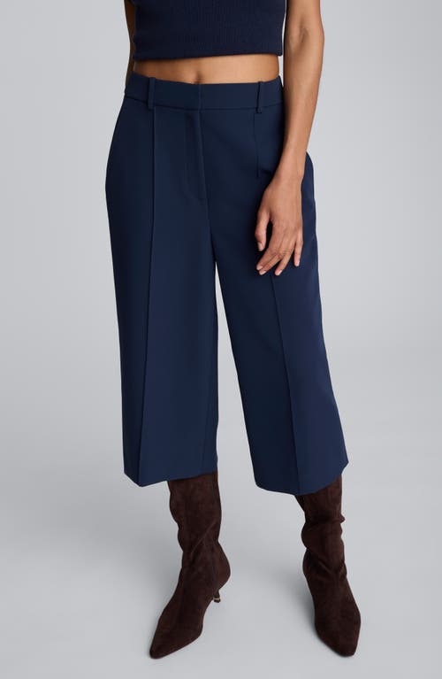 Kenneth Cole Luxe Twill Fly Front High Rise Pintuck Culotte Pant In Blue