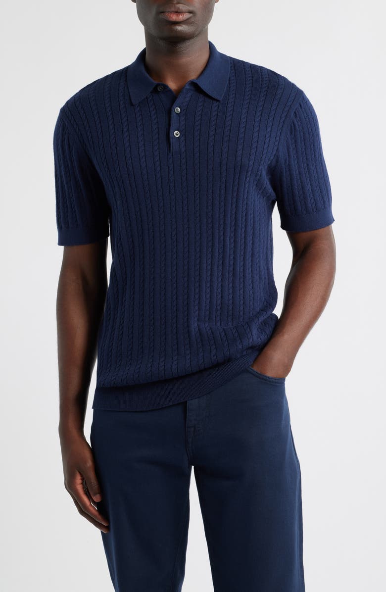 Nordstrom Cabled Cotton 
Cashmere Polo Sweater, Main, color, Navy Still