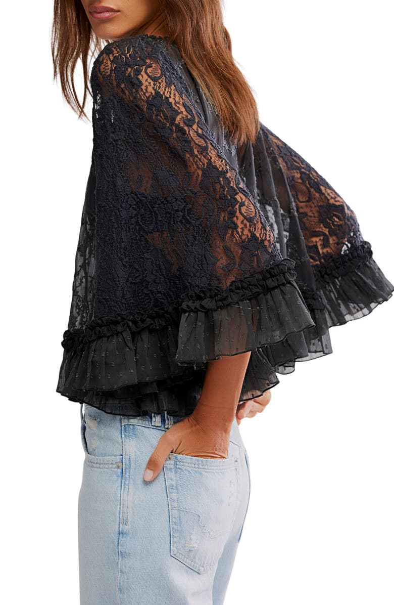 Free People Carly Embroidered Ruffle Cape Top, Alternate, color, Bitumen