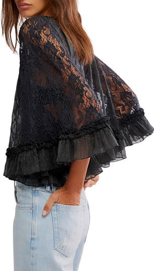 Carly Embroidered Ruffle Cape Top