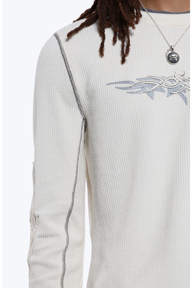 Tattoo Appliqué Long Sleeve Waffle T-Shirt, Alternate, color, WHITE