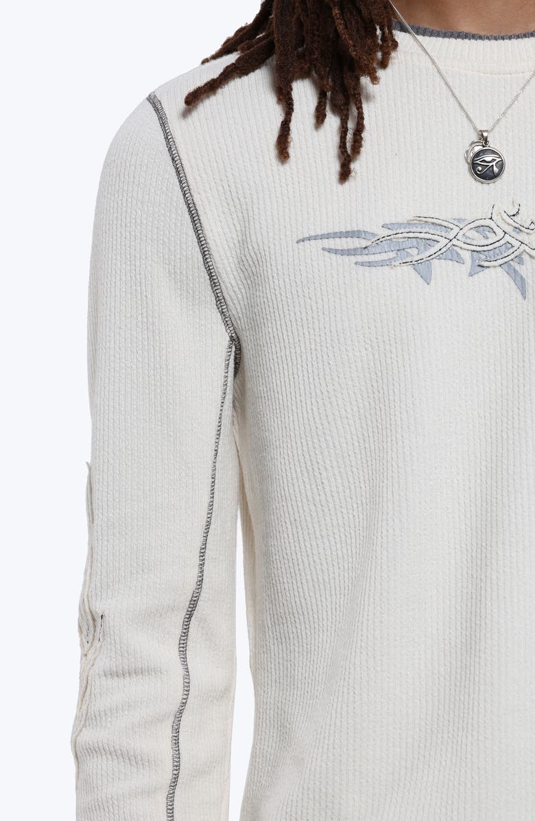 JADED LONDON Tattoo Appliqué Long Sleeve Waffle T-Shirt, Alternate, color, White