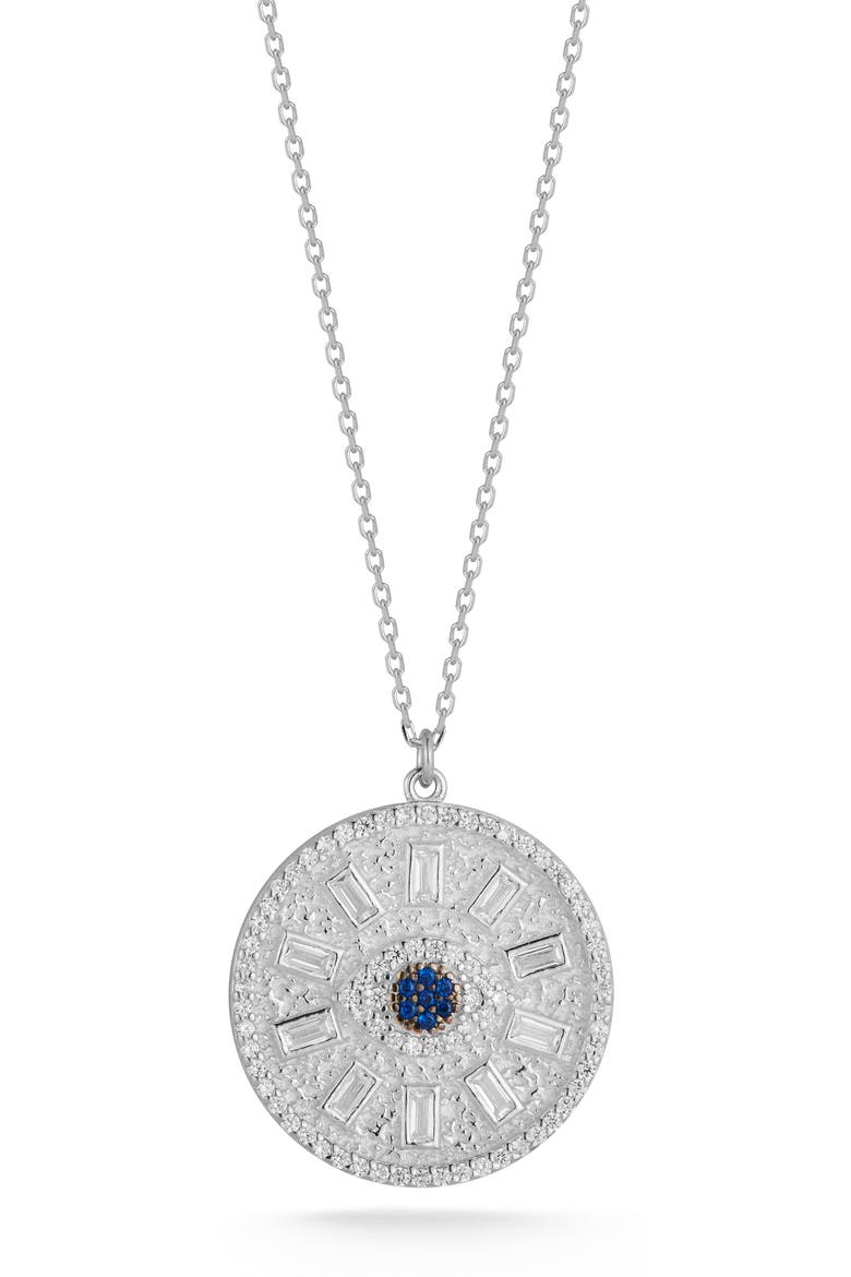 Evil Eye Medallion Pendant Necklace, Main, color, SILVER