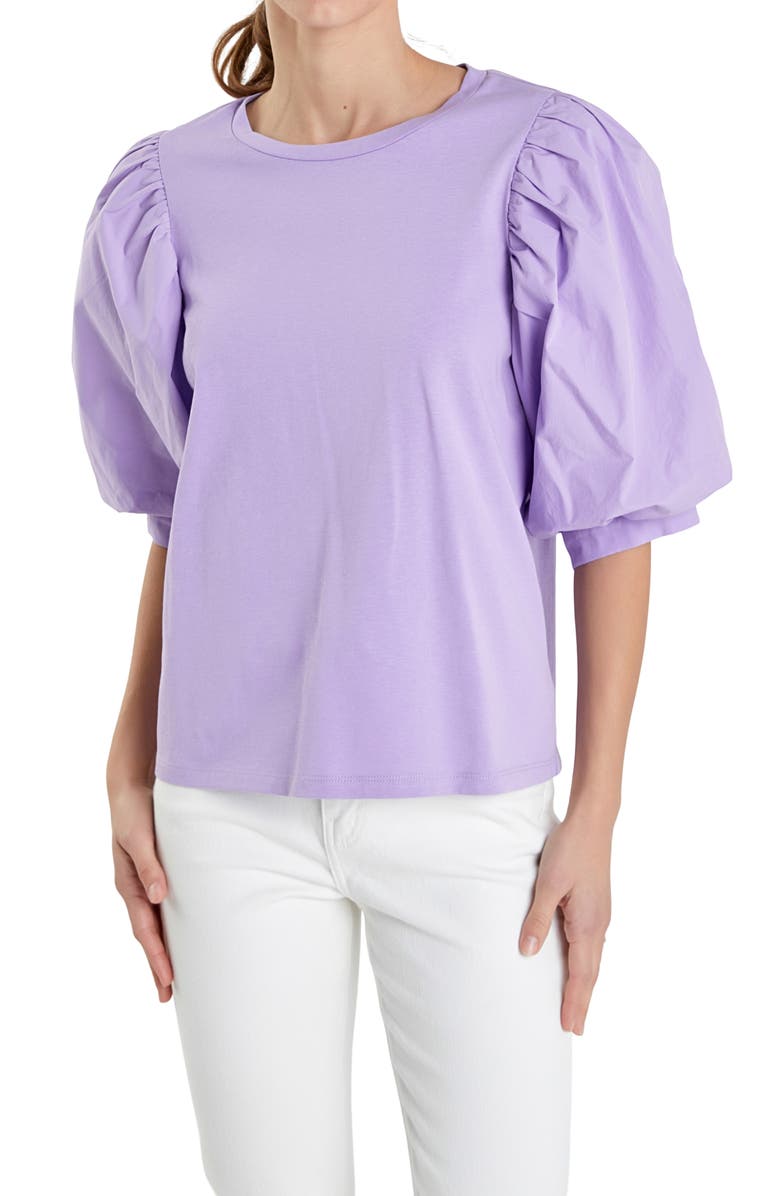 English Factory Mix Media Cotton Top, Alternate, color, Lavender
