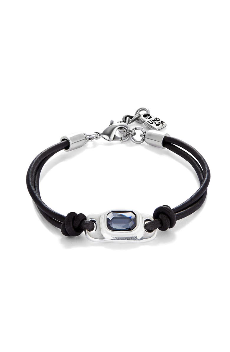 UNODE50 Leather Bracelet With A Gray Crystal, Main, color, Silver