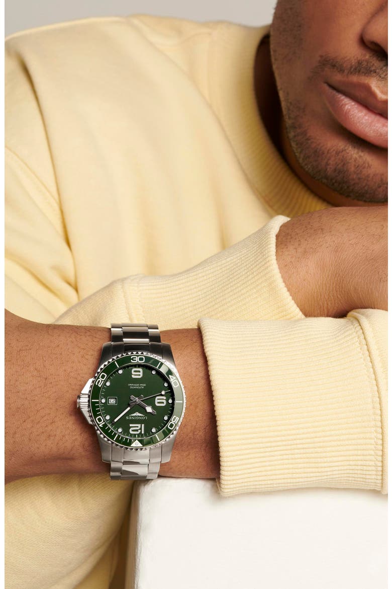 HydroConquest Automatic Bracelet Watch, 41mm, Alternate, color, GREEN