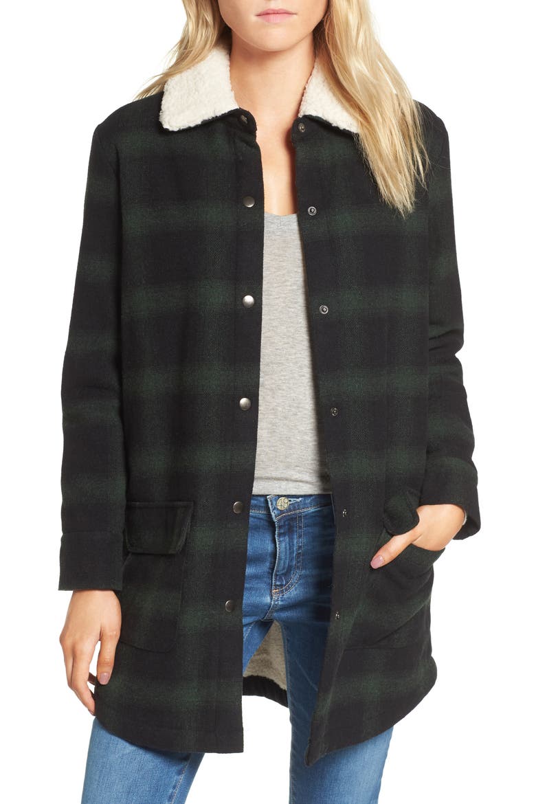 BB Dakota Bradley Fleece Lined Plaid Coat, Main, color, FOREST GREEN