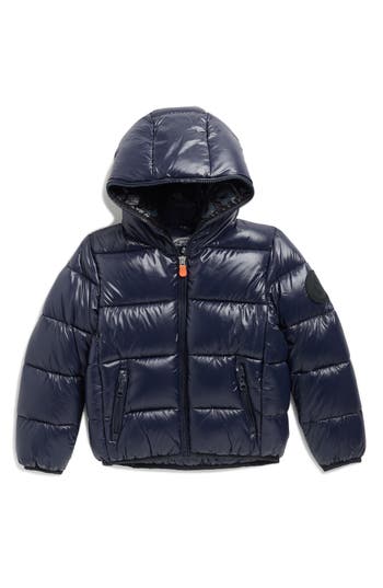 Save The Duck Kids' Short Hooded Puffer Jacket In Blue
