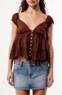 PacSun Ellie Lace Trim Embroidered Bodice Smocked Back Cotton Top