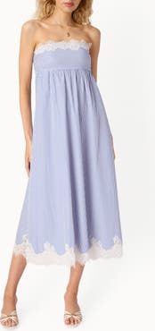 CAMI NYC Kacey Lace Trim Strapless Midi Dress