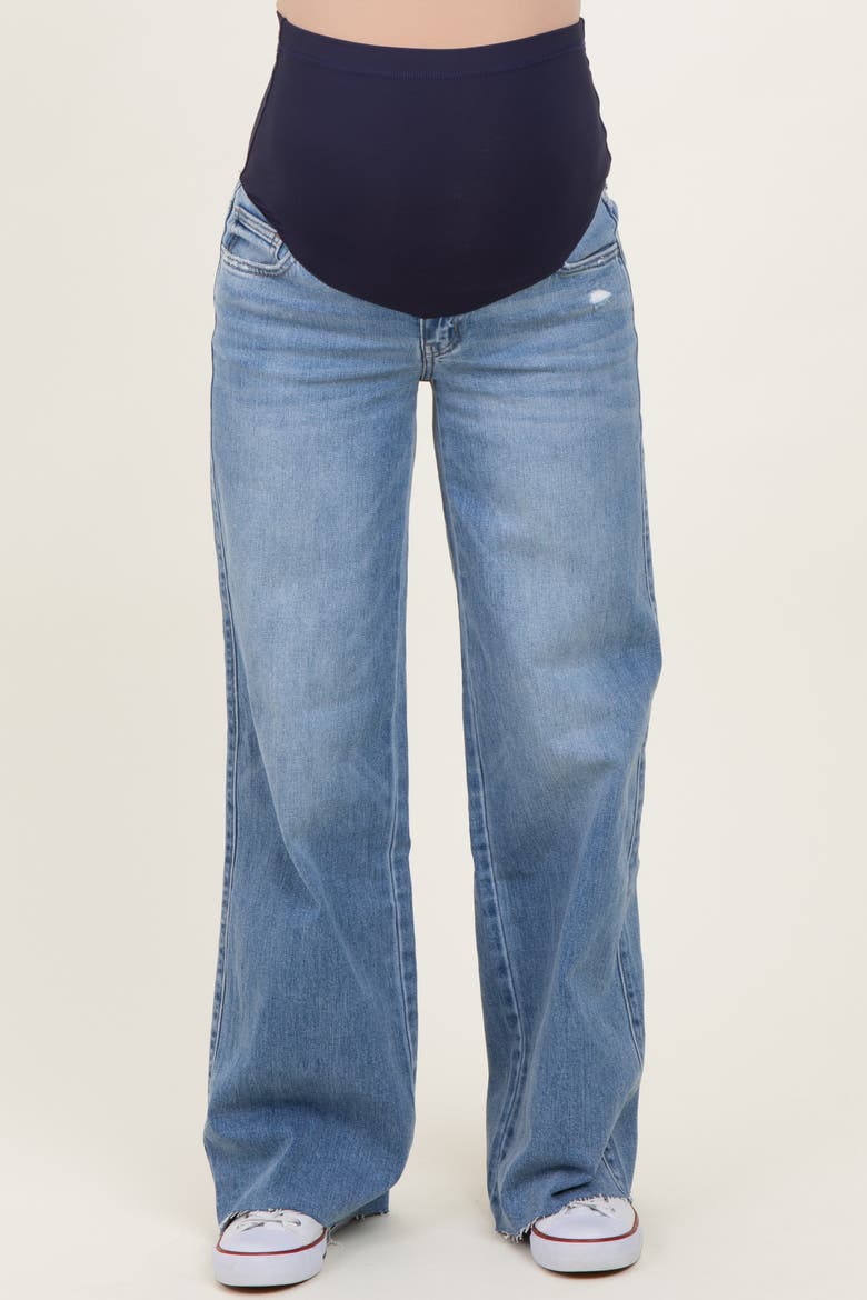 Wash Mid Rise Clean Cut Raw Hem Wide Maternity Jeans, Alternate, color, Blue