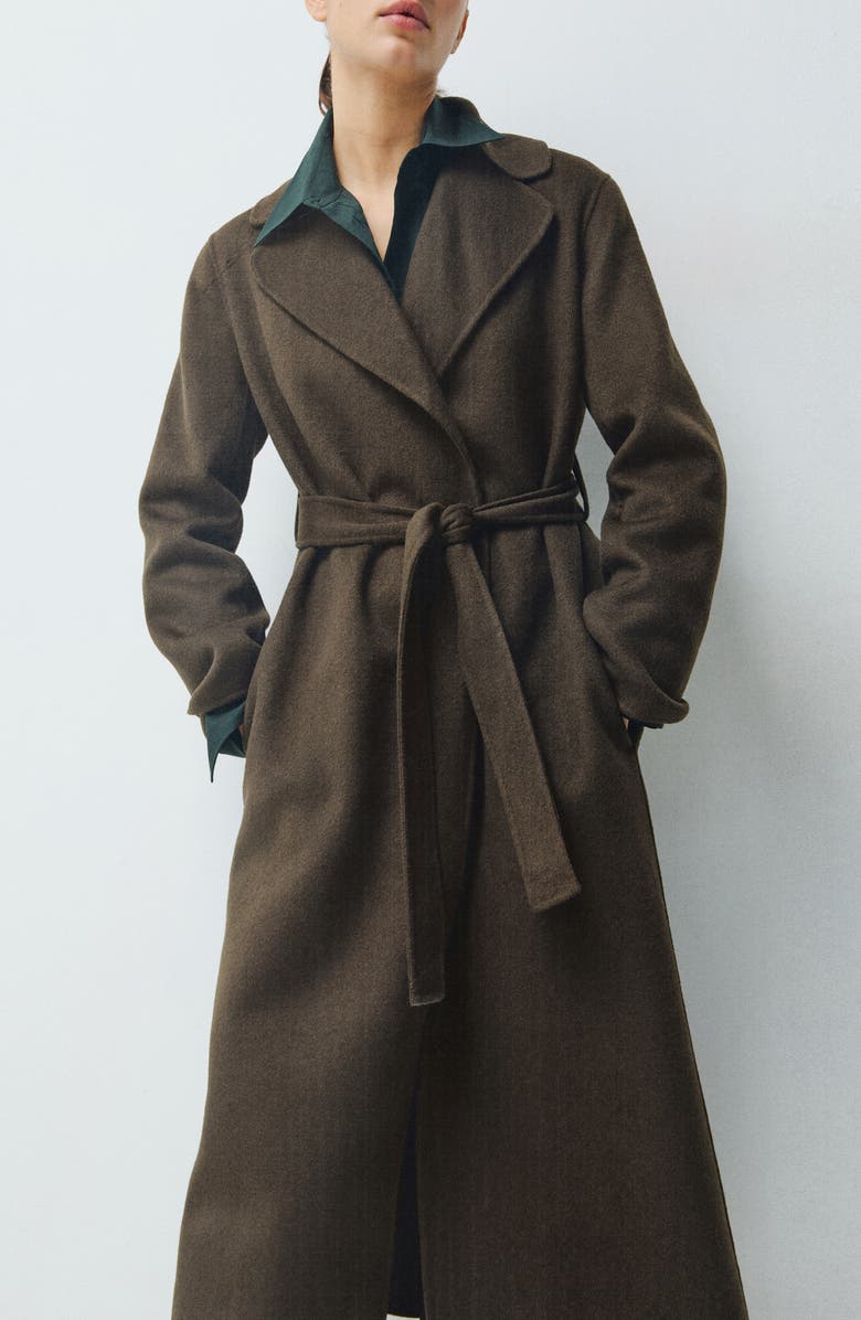 MANGO Wool Blend Wrap Coat, Alternate, color, Khaki Green
