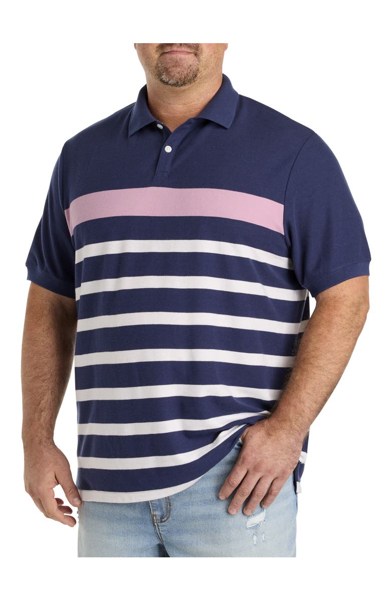 Harbor Bay by DXL Big & Tall Chest Striped Polo Shirt, Main, color, Navy