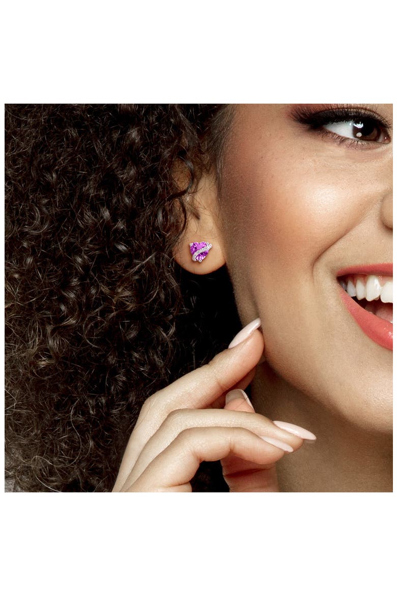 Sterling Silver Lab Grown Pink Sapphire & Diamond Heart Stud Earrings, Alternate, color, PINK
