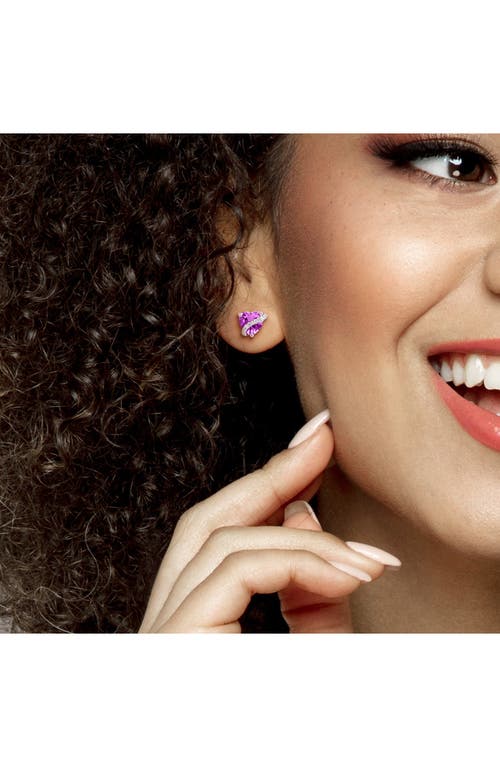 Delmar Sterling Silver Lab Grown Pink Sapphire & Diamond Heart Stud Earrings In Pink