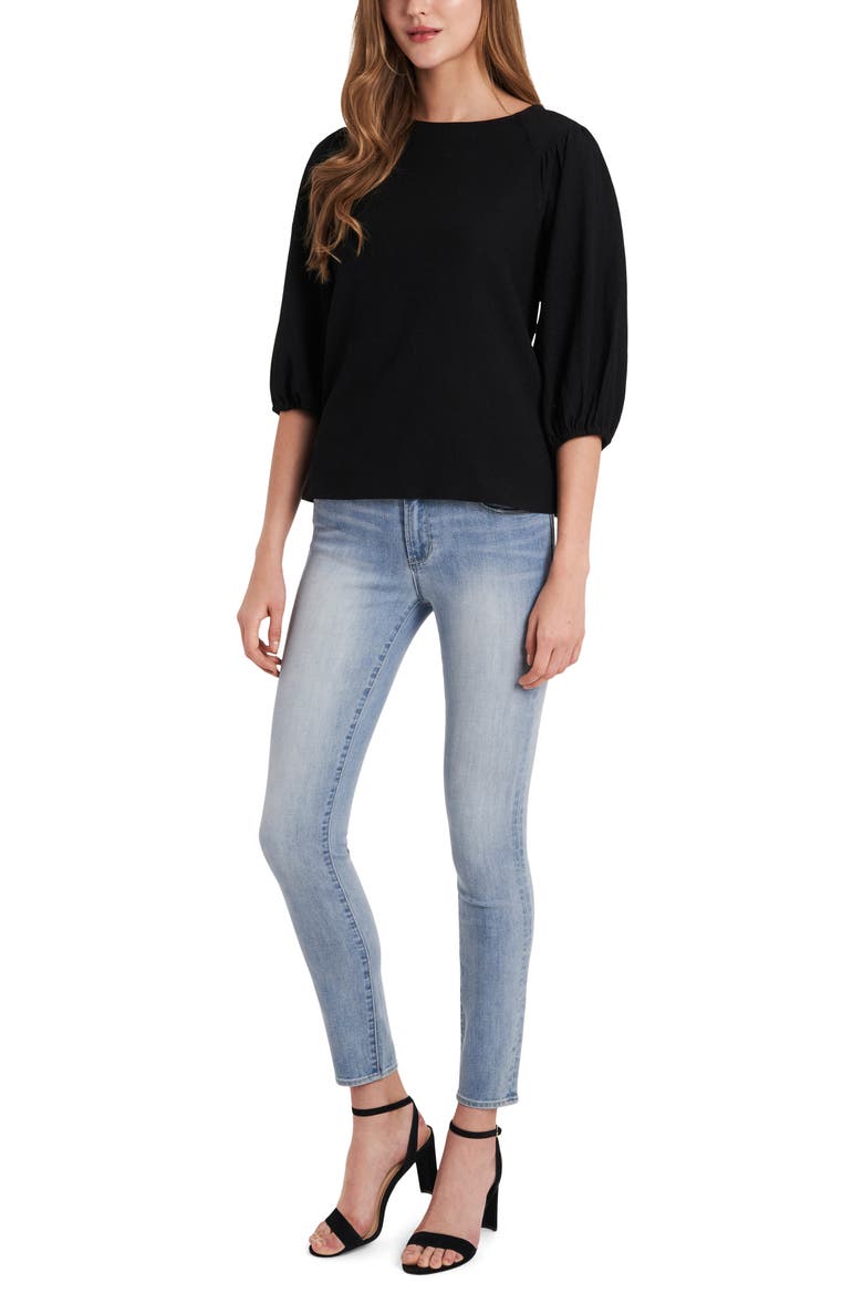 Crinkled Puff Three-Quarter Sleeve Top, Alternate, color, RICH BLACK